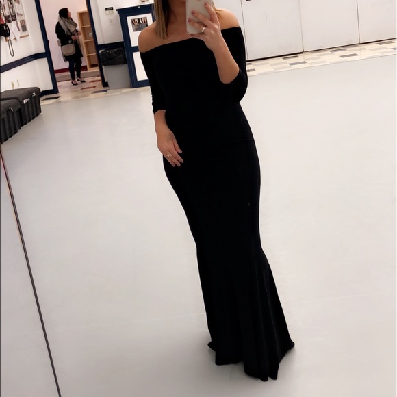 black off the shoulder fishtail dress